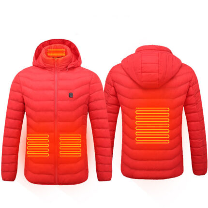 Men Heated Puffer Jacket Electric Heating Coat Insulated Hood Windbreaker - Red, M