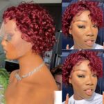 Pixie Cut 99J Color Lace Wig Spring Curl Short Human Hair Wig For Women Brazilian Burgundy Pixie Cut Wig - Image 2