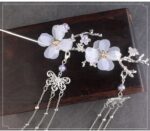 Ancient Style Hair Accessories Hanfu Plum Blossom Branch Tassel Hairpin White Flower Drill - Image 4