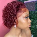 Pixie Cut 99J Color Lace Wig Spring Curl Short Human Hair Wig For Women Brazilian Burgundy Pixie Cut Wig - Image 3