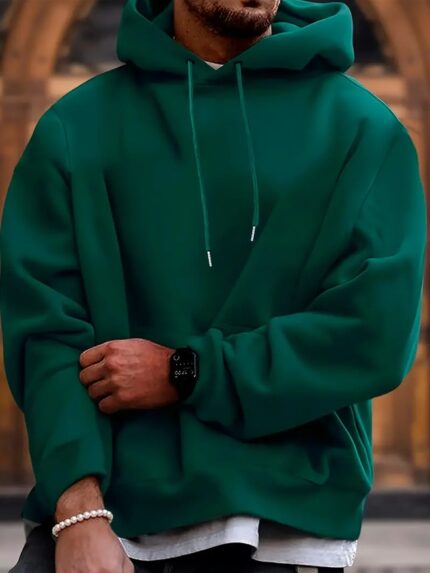 Men's Solid Color Hooded Jumper - Green, XL