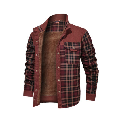 Men's Coat Fleece Thickened Military Coat Autumn Winter Coat Men's Brand Clothing - Broad brown stripe, USA XL