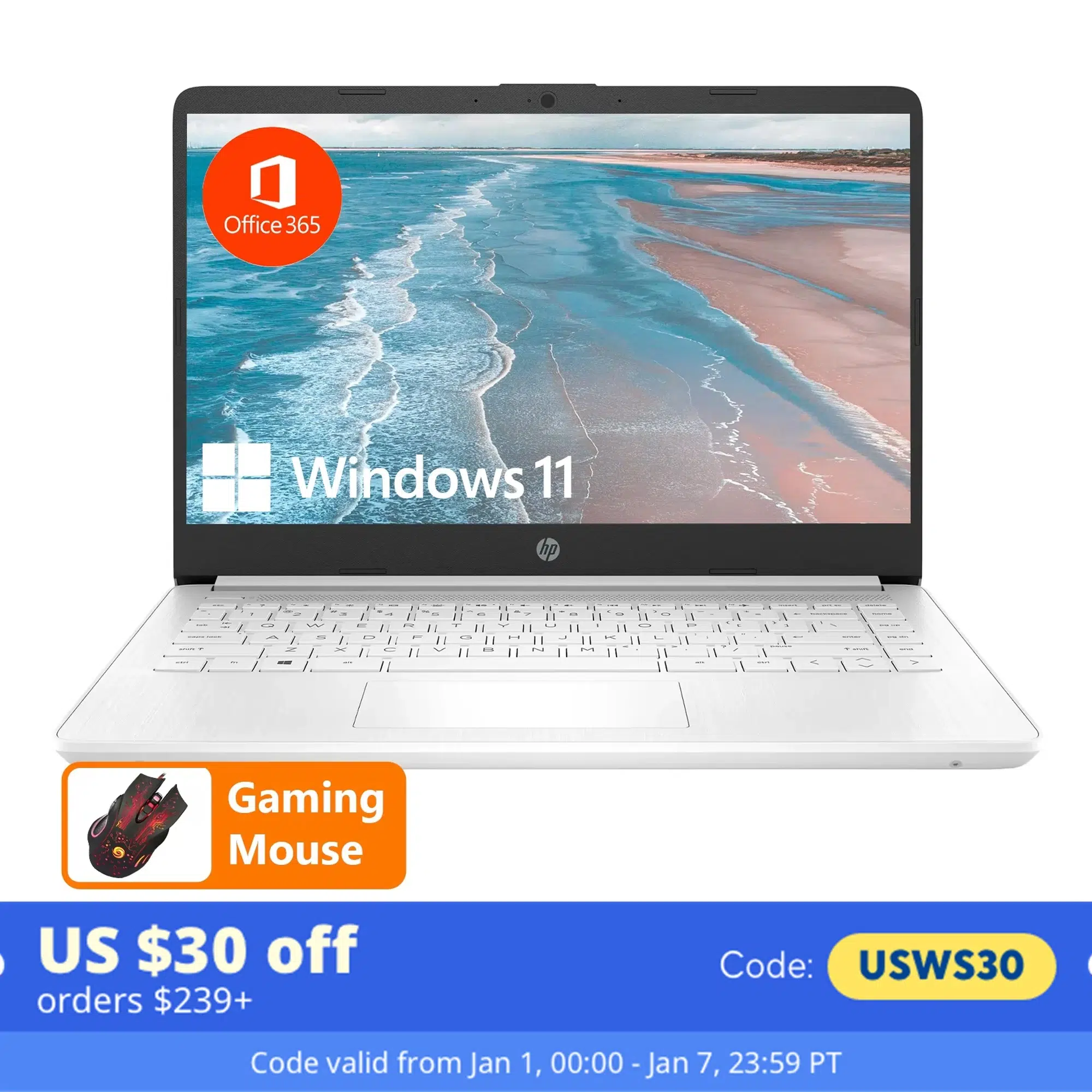 A97656e7f140e49968ed62e83a4935fc1I.webp HP 14" Business Laptop,Intel Celeron N4120,16GB RAM,320GB Storage(64GB eMMC+256GB SD Card),1 Year Office 365,with Gaming Mouse - Image 1