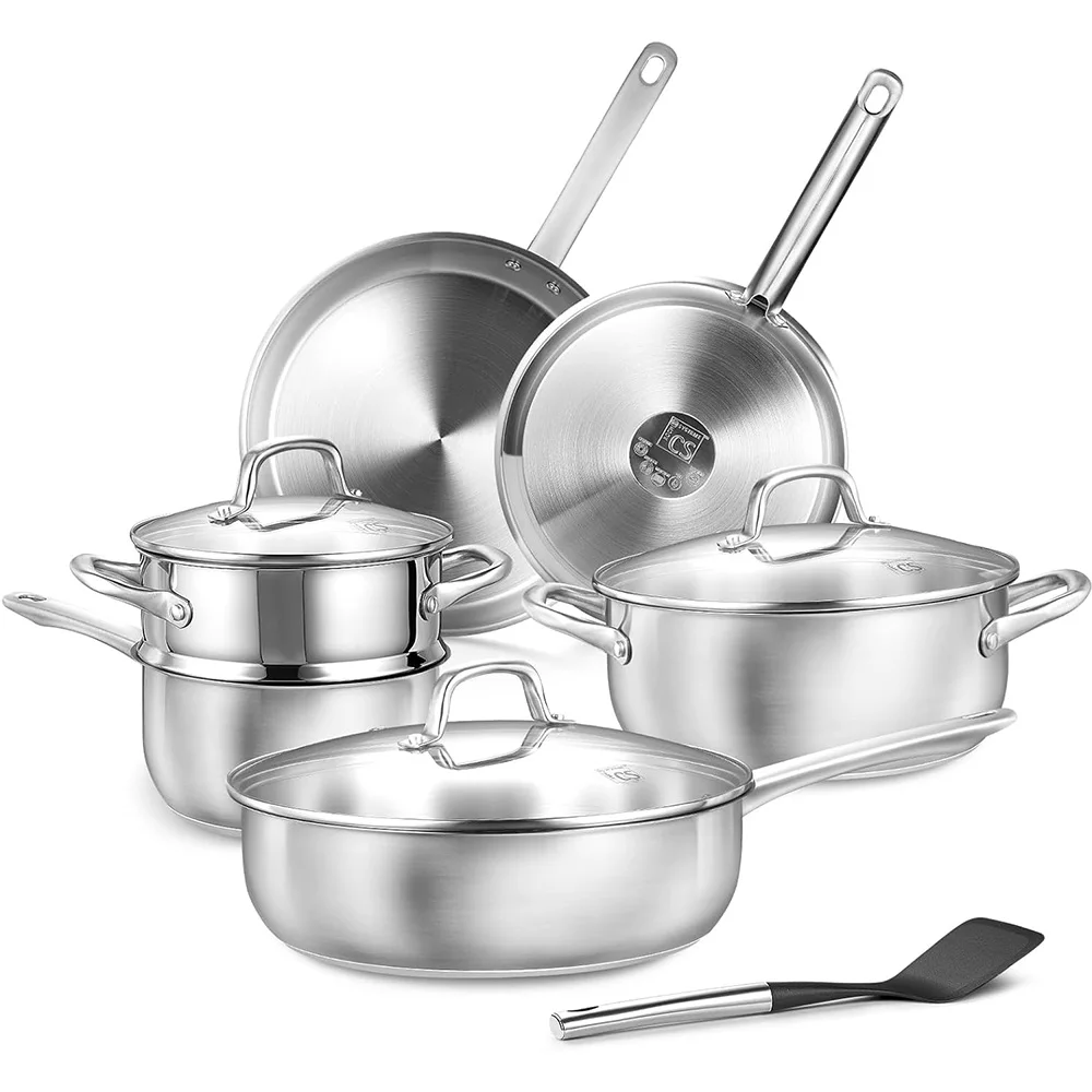 S007e8bbadb144e4fa358795eeab7be896.webp Stainless Steel Cookware Set 10pcs, All Stoves Compatible, Stainless Steel Saucepan Stockpot and Frying Pan, Oven Safe - Image 1