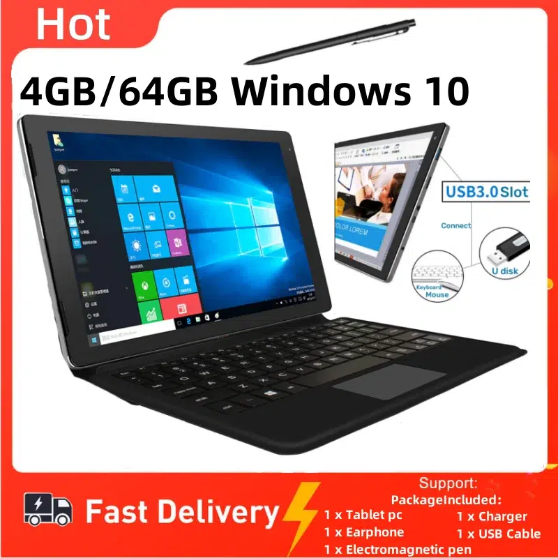 S0bb31058cf804a7eb62fa2493620aceeZ.webp Gift Pen 4GB RAM 64GB ROM 10.1 Inch 64 Bit 2-in-1 Windows Tablet PC with Detachable Keyboard Y01 HDMI-Compatible 1920 x 1200 IPS - Image 1