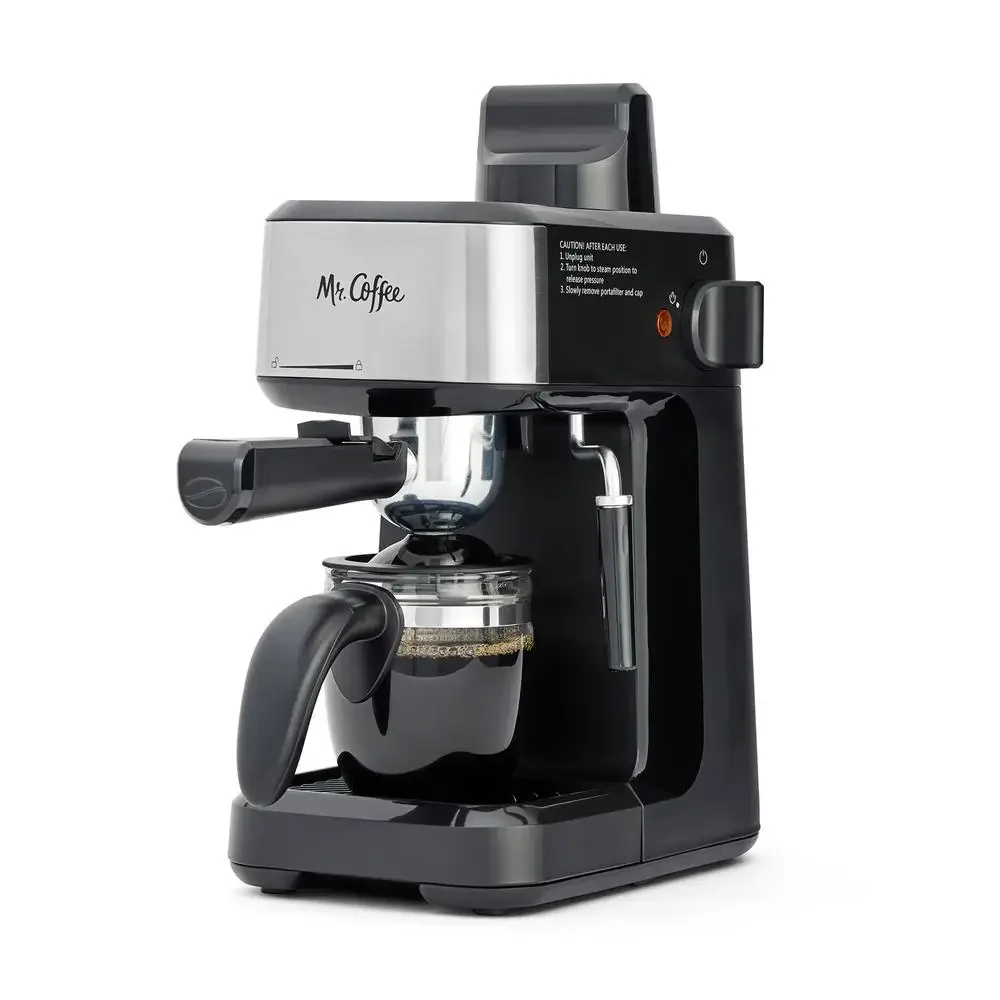 S2150d4aac12a4fc7a3409d8d0e70c17dK.webp Stainless Steel 4-Shot Steam Espresso Machine Cappuccino Maker Latte Glass Carafe Frother Cuban Coffee Barista Home Brew Brewer Scoop - Image 1