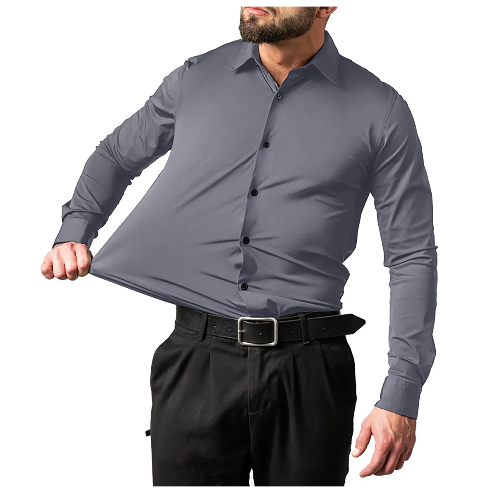 S2904d01273174030914fb93aab10bc45N-1.webp Men's Dress Shirts Solid Long Sleeve High Stretch Formal Business Casual Shirts Classic Regular Fit Button Down Work Shirts - Image 1