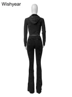 Sportswear Wash Retro Two 2 Piece Pants Set Sales Fall Winter Women Hoodies Jacket and Flared Trousers Suit Athletic Pink Outfit - Image 5