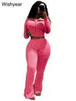 Sportswear Wash Retro Two 2 Piece Pants Set Sales Fall Winter Women Hoodies Jacket and Flared Trousers Suit Athletic Pink Outfit - Image 8
