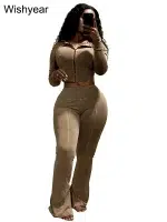 Sportswear Wash Retro Two 2 Piece Pants Set Sales Fall Winter Women Hoodies Jacket and Flared Trousers Suit Athletic Pink Outfit - Image 7