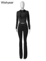 Sportswear Wash Retro Two 2 Piece Pants Set Sales Fall Winter Women Hoodies Jacket and Flared Trousers Suit Athletic Pink Outfit - Image 4