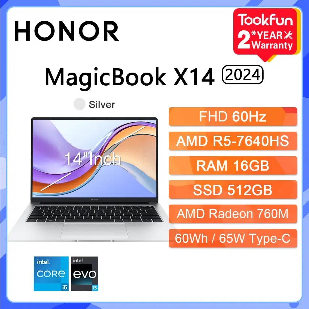 Sd62338dcc3e849c8b45cb87d47eb6dbb2.webp 2024 New HONOR Laptop MagicBook X14 Pro 2024 14"Inch FHD Intel Core i5-13500H AMD Ryzen R5 7640HS Computer PC Notebook Ultrabook - Image 1