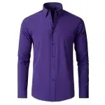 Men's Dress Shirts Solid Long Sleeve High Stretch Formal Business Casual Shirts Classic Regular Fit Button Down Work Shirts - Image 13