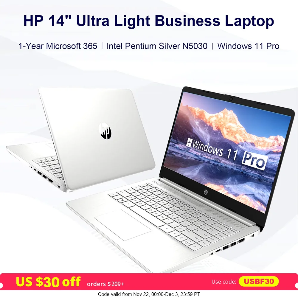 A56d77e2fca744b00b6e6318b3951df41J.webp HP 14" Business Laptop,Intel Pentium Silver N5030,Up to 32GB RAM,2TB SSD,1-Year Microsoft 365,Ultral Light,Windows 11 Pro,Silver - Image 1