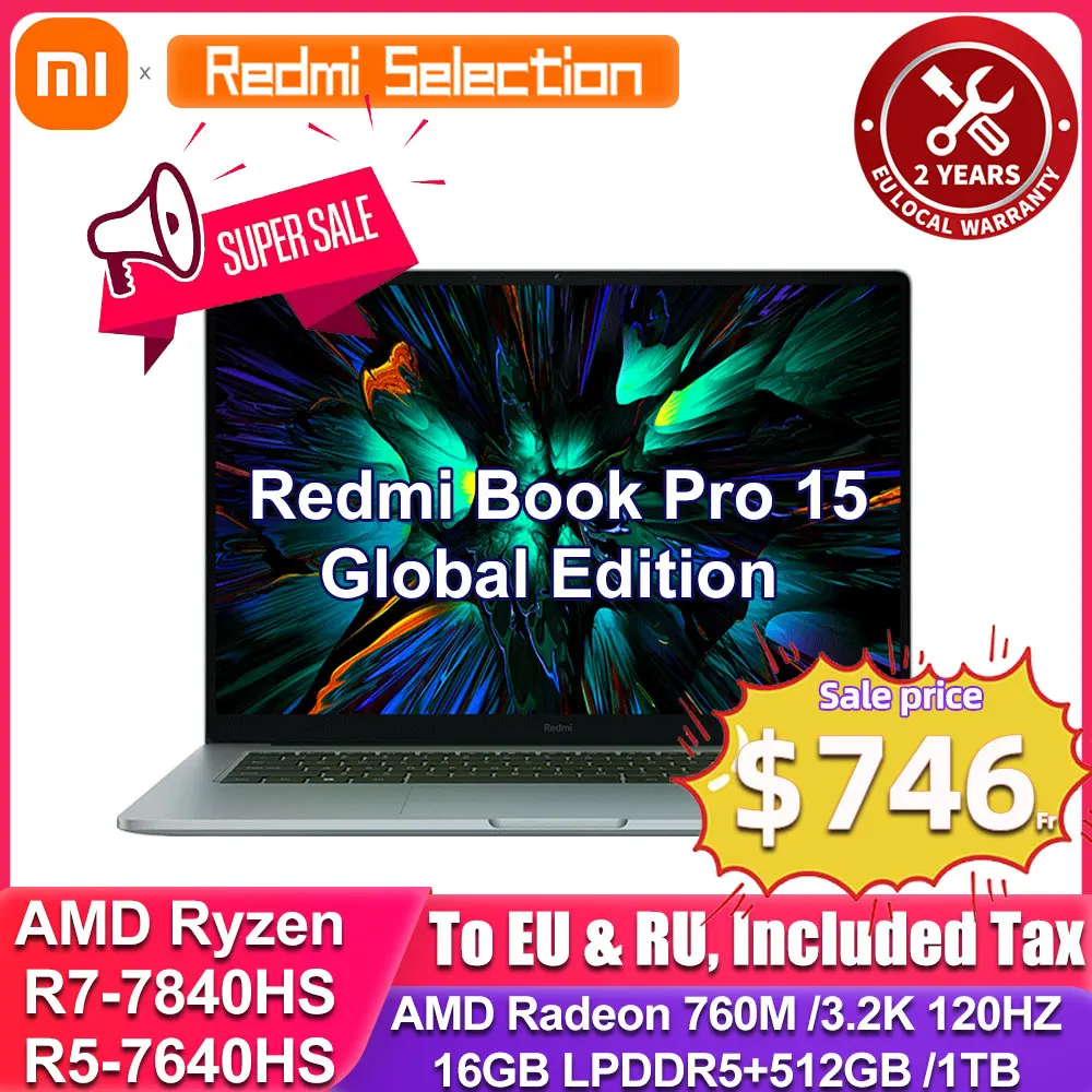 S99825d1881e2412f9fd15b9c66b2c2c8D-1.webp Xiaomi Laptop 2023 Redmi Book Pro 15 Ryzen R5-7640HS/R7-7840HS AMD 780M/760M 16G RAM 512G/1T 15.6Inch 3.2K 120Hz Mi Notebook - Image 1